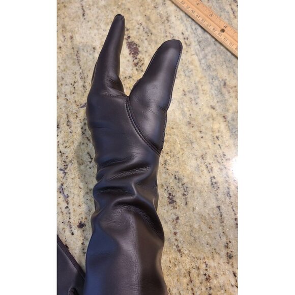 New! Vintage Women's One Size Brown Faux Leather Lined 12.5" Ling Gloves Japan - Picture 6 of 12